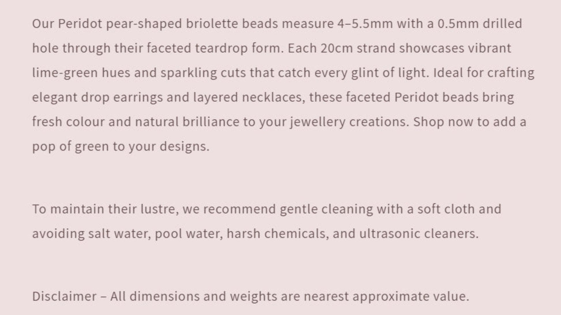 Text describing the product details of the gemstone beads , as seen on the Australian owned Melbourne Gemstone Beads shop.