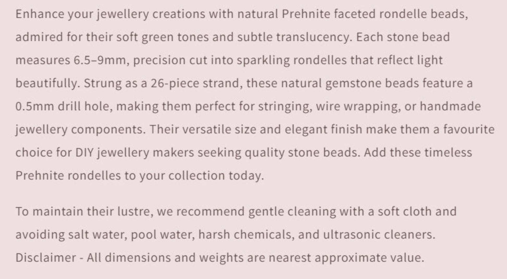 Text describing the product details of the gemstone beads , as seen on the Australian owned and trusted bead supplier, Melbourne Gemstone Beads.