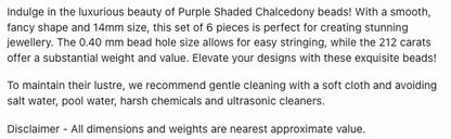 Text describing the product details of the Chalcedony gemstone beads , as seen on the Australian owned Melbourne Gemstone Beads shop.