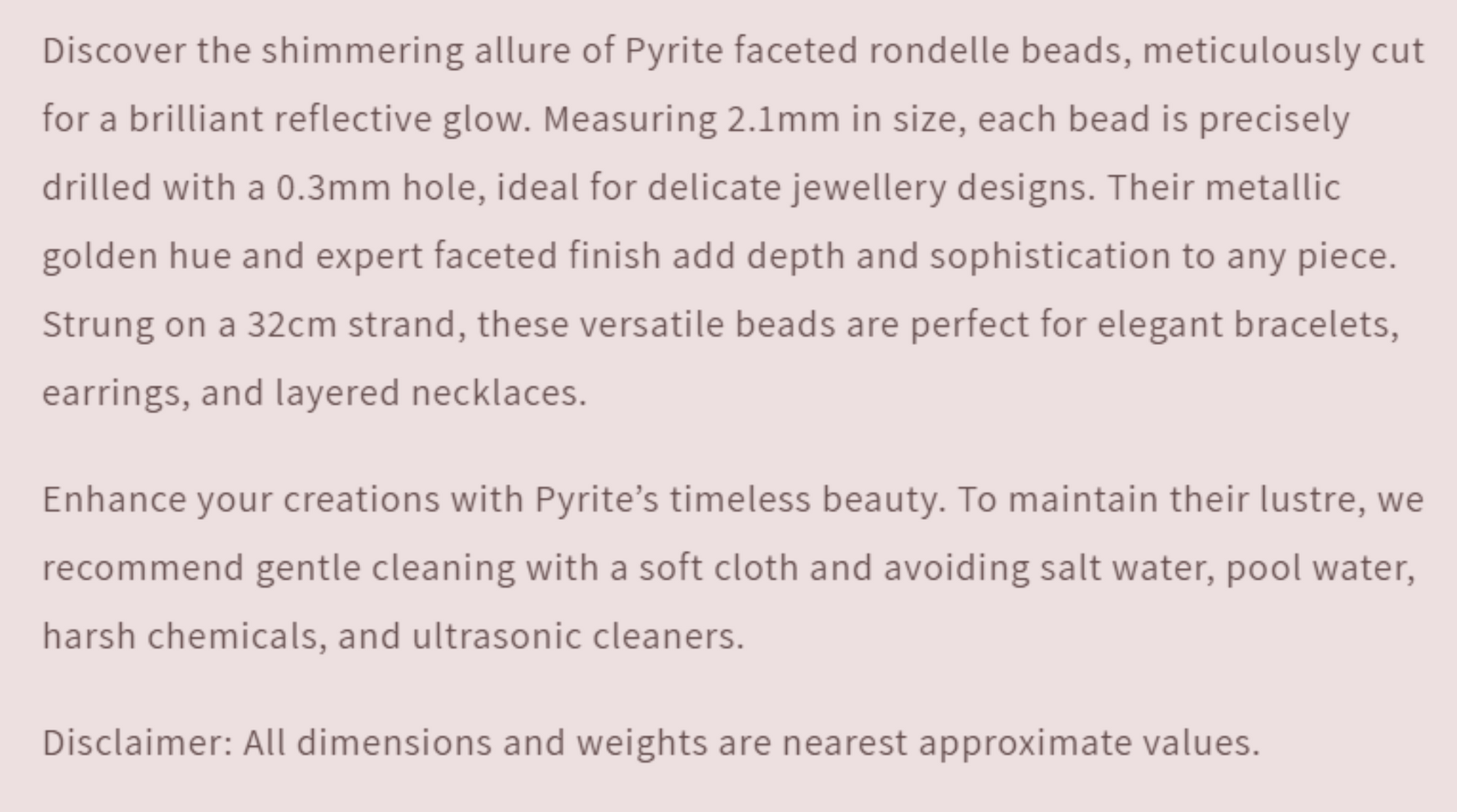 Text describing the product details of the gemstone beads , as seen on the Australian owned Melbourne Gemstone Beads shop.