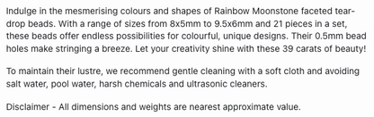 Text describing the product details of the Rainbow moonstone natural gemstone beads, as seen on the Australian owned Melbourne Gemstone Beads shop.