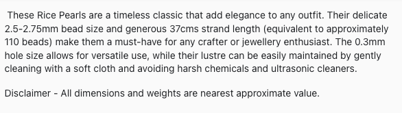 Text describing the product details of the  Rice Pearls Oval 2.5-2.75mm gemstone beads , as seen on the Australian owned Melbourne Gemstone Beads shop.