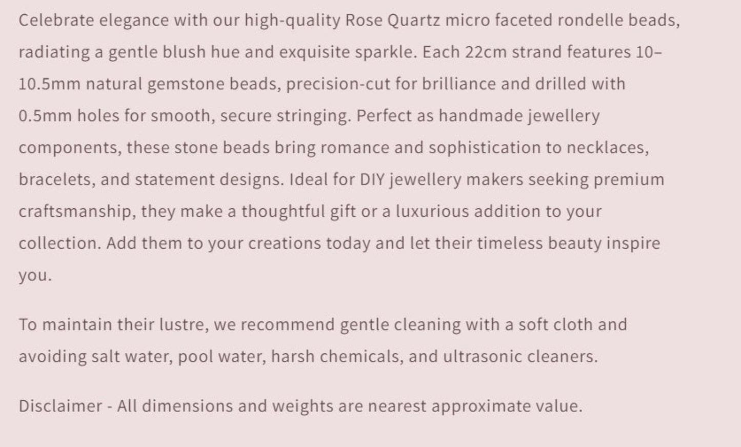Text describing the product details of the gemstones, as seen on the Australian owned and trusted bead supplier, Melbourne Gemstone Beads.
