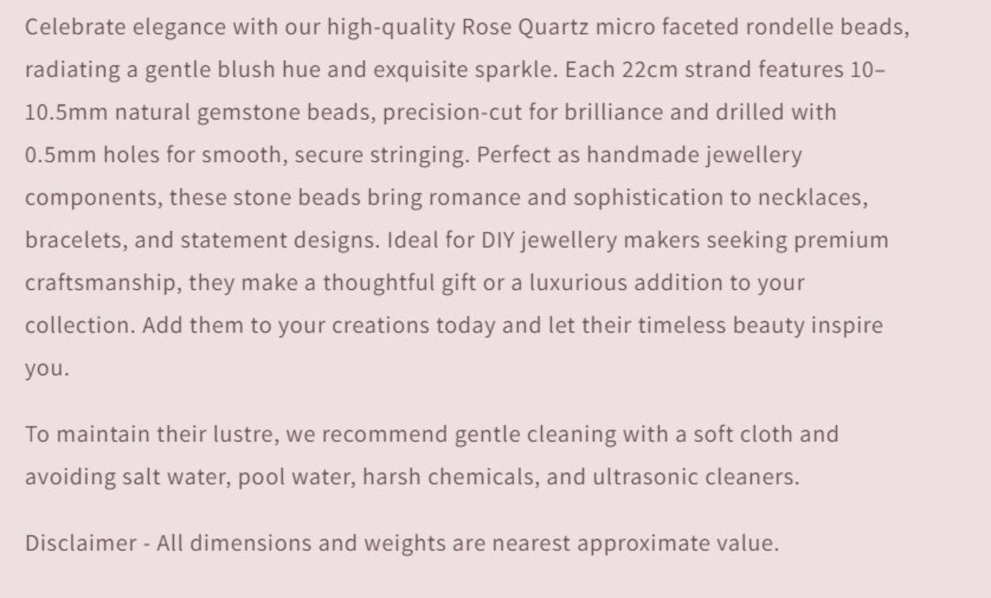 Text describing the product details of the gemstones, as seen on the Australian owned and trusted bead supplier, Melbourne Gemstone Beads.