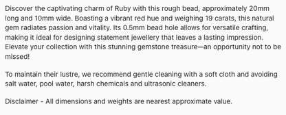 Text describing the product details of the precious gemstone bead, ruby, as seen on the Australian owned Melbourne Gemstone Beads shop.