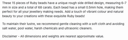 Text describing the product details of the  Ruby natural gemstone beads, as seen on the Australian owned Melbourne Gemstone Beads shop.
