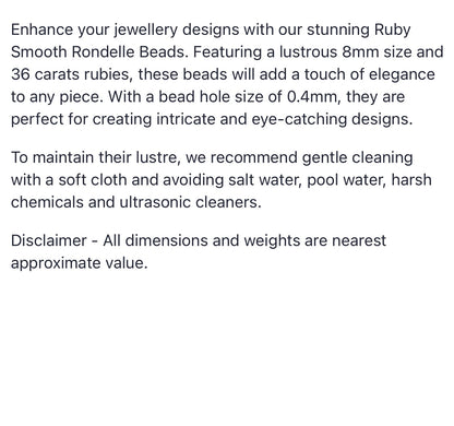 Text describing the product details of the ruby gemstone beads, as seen on the Australian owned Melbourne Gemstone Beads shop.