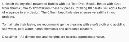 Text describing the product details of the precious gemstone beads, ruby, seen on the Australian owned Melbourne Gemstone Beads shop.