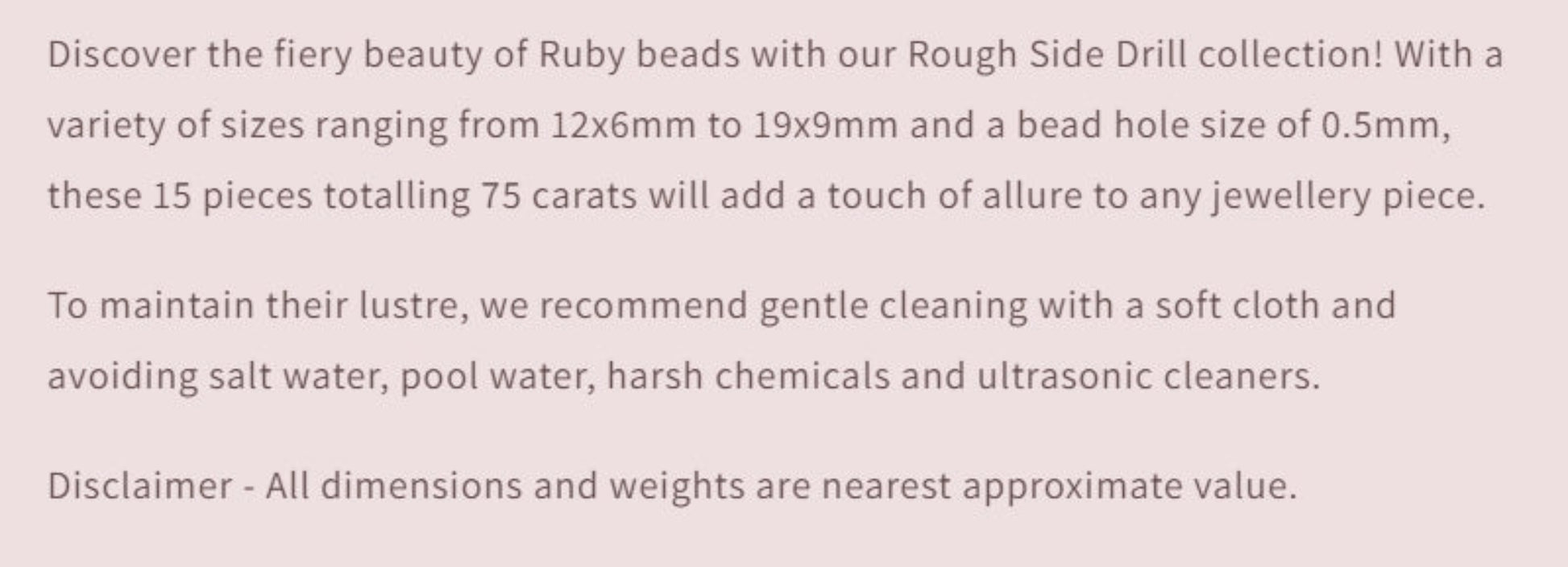 Text describing the product details of the gemstone beads , as seen on the Australian owned Melbourne Gemstone Beads shop.