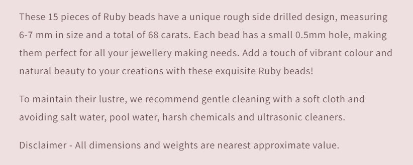 Text describing the product details of the gemstone beads , as seen on the Australian owned Melbourne Gemstone Beads shop.