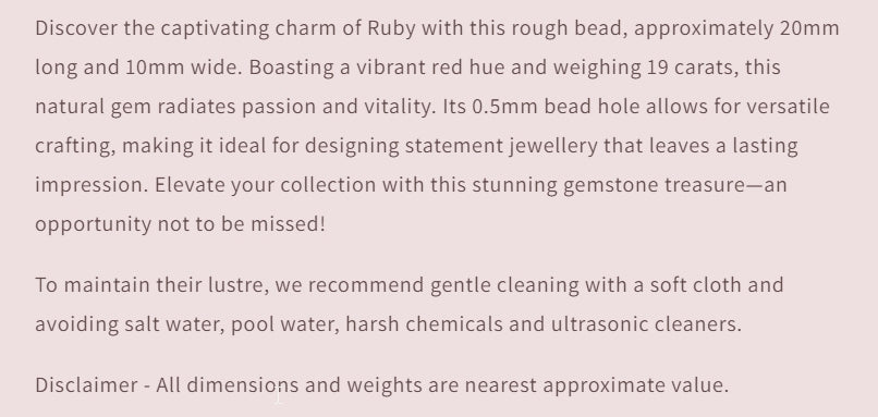 Text describing the product details of the gemstone beads , as seen on the Australian owned Melbourne Gemstone Beads shop.