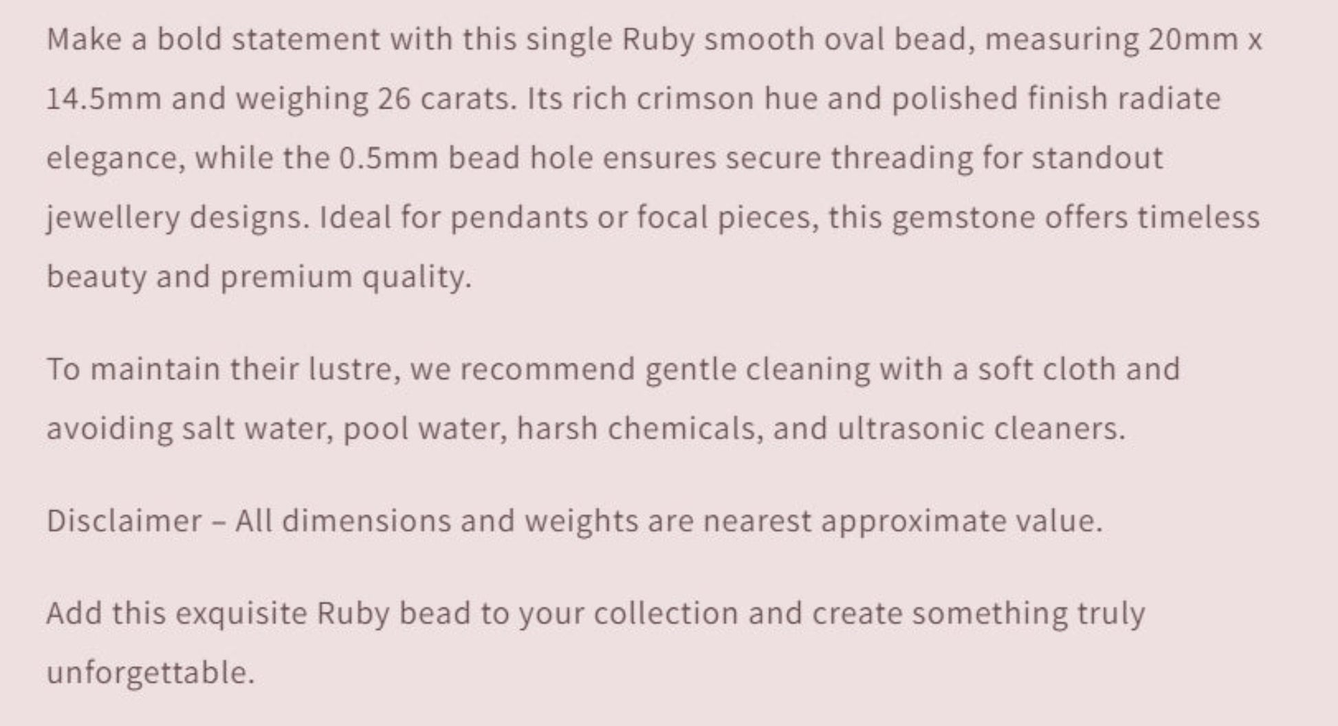 Text describing the product details of the gemstone beads , as seen on the Australian owned Melbourne Gemstone Beads shop.