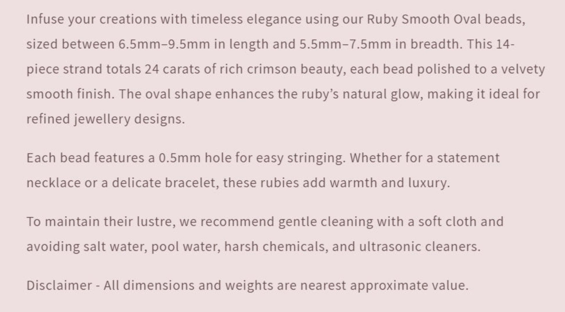 Text describing the product details of the gemstone beads , as seen on the Australian owned Melbourne Gemstone Beads shop.