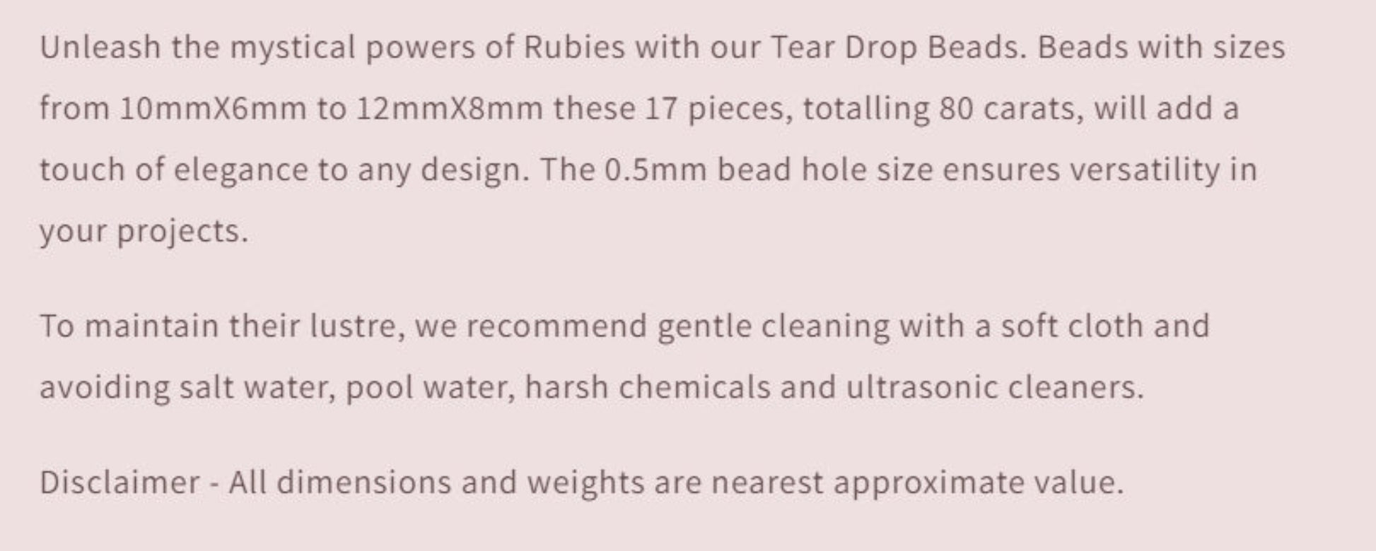 Text describing the product details of the gemstone beads , as seen on the Australian owned Melbourne Gemstone Beads shop.