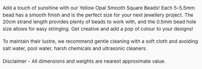 Yellow Opal | Smooth Square Beads | 5-5.5mm Bead Size | 20cm Strand Length