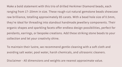Herkimer Diamond | Rough | 17-20mm Bead Size | 3 Pieces | 88 Carats