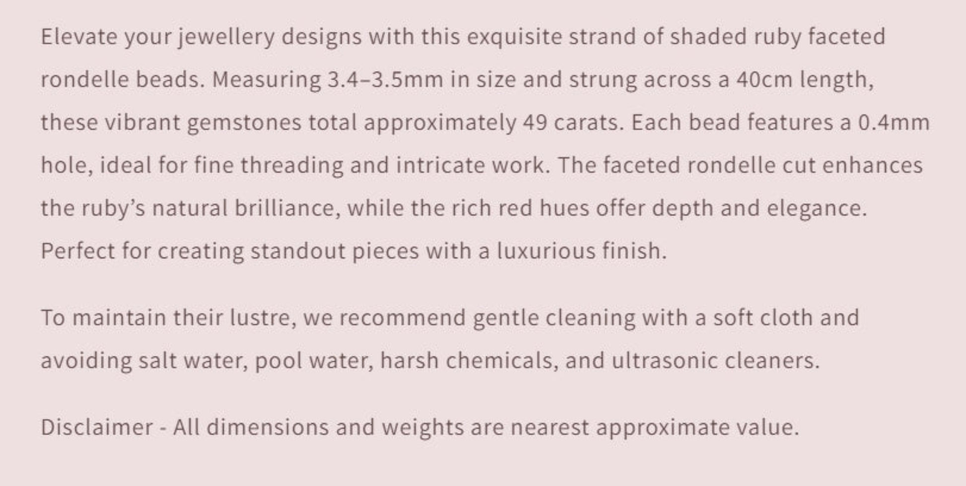 Text describing the product details of the gemstone beads , as seen on the Australian owned Melbourne Gemstone Beads shop.