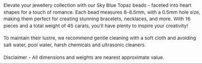 Text describing the product details of the sky blue topaz natural gemstone beads, as seen on the Australian owned Melbourne Gemstone Beads shop.