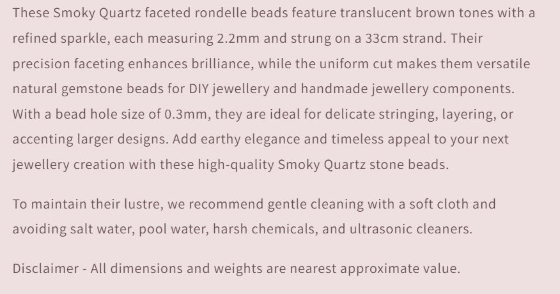 Text describing the product details of the gemstone beads , as seen on the Australian owned and trusted bead supplier, Melbourne Gemstone Beads.