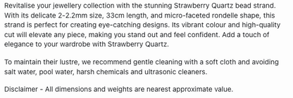 Text describing the product details of the Strawberry Quartz 2-2.2mm gemstone semi-precious beads , as seen on the Australian owned Melbourne Gemstone Beads shop.