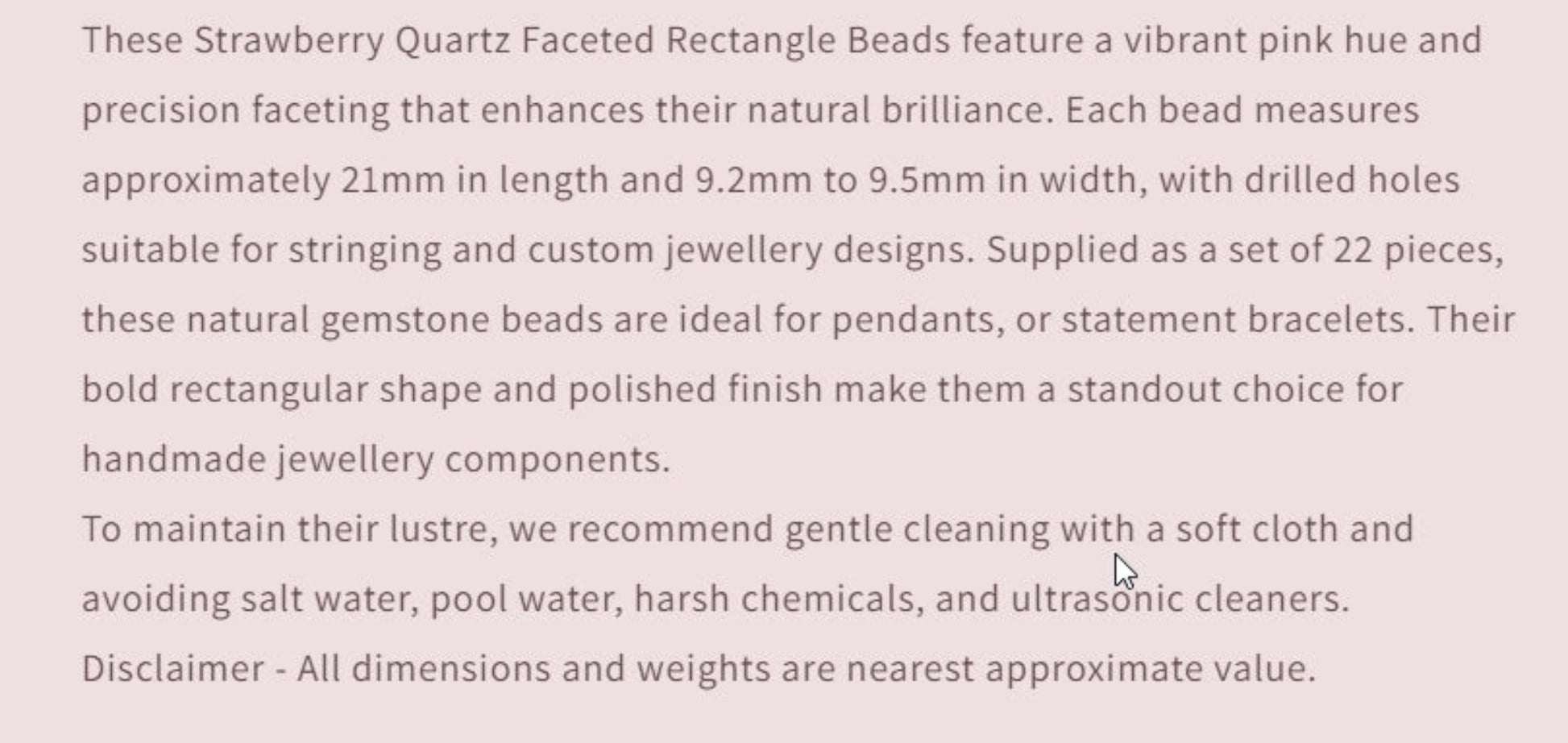 Text describing the product details of the gemstone beads , as seen on the Australian owned and trusted bead supplier, Melbourne Gemstone Beads.