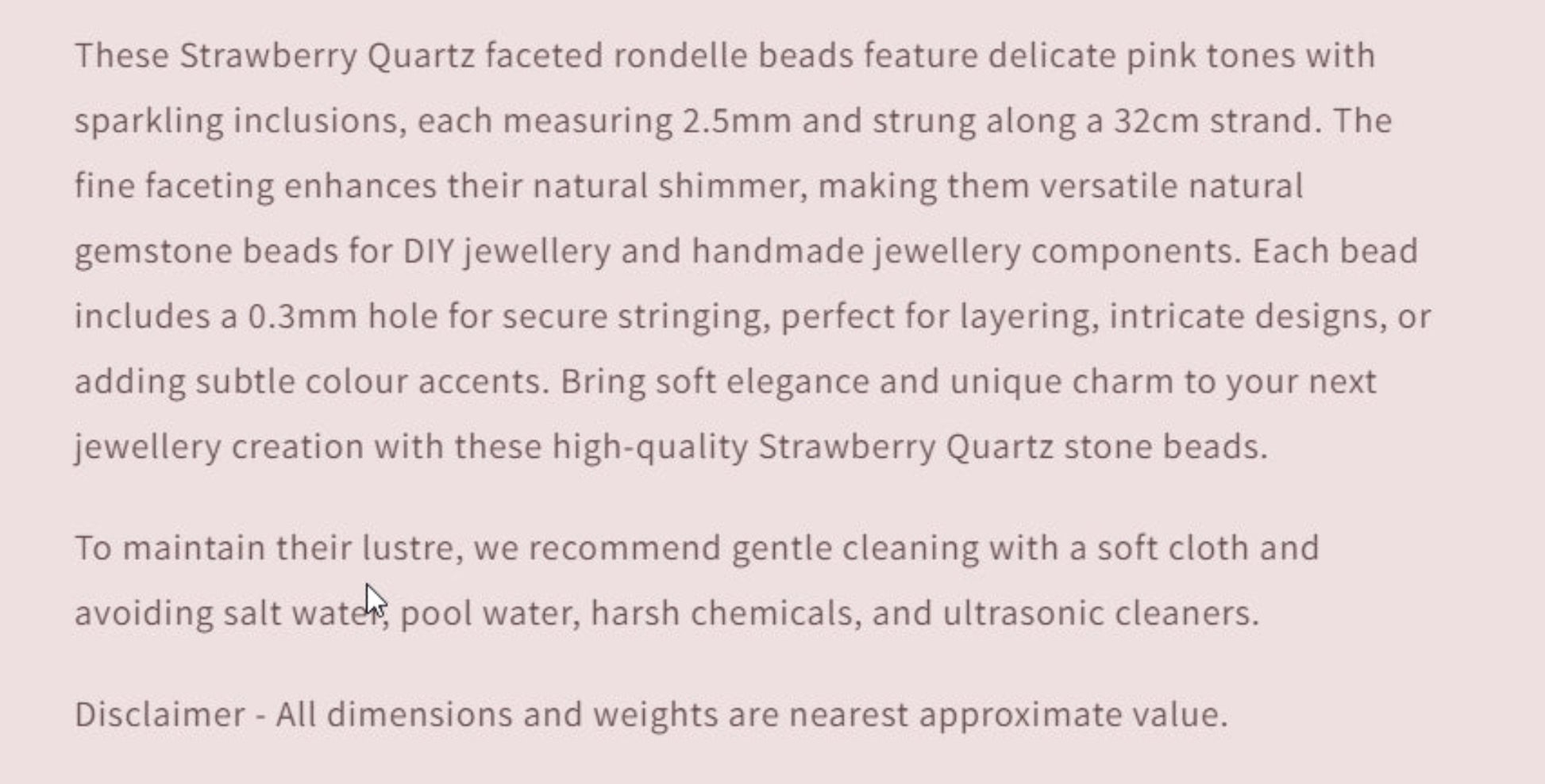 Text describing the product details of the gemstone beads , as seen on the Australian owned and trusted bead supplier, Melbourne Gemstone Beads.