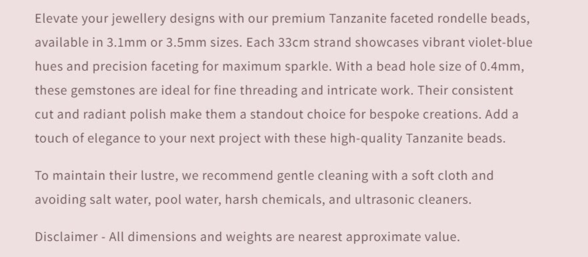 Text describing the product details of the gemstone beads , as seen on the Australian owned Melbourne Gemstone Beads shop.