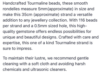 Text describing the product details of the  Tourmaline smooth rondelle gemstone bead , as seen on the Australian owned Melbourne Gemstone Beads shop.