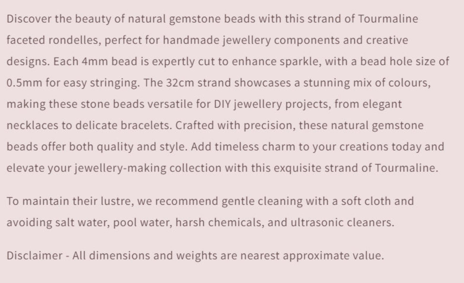 ext describing the product details of the gemstone beads , as seen on the Australian owned and trusted bead supplier, Melbourne Gemstone Beads.