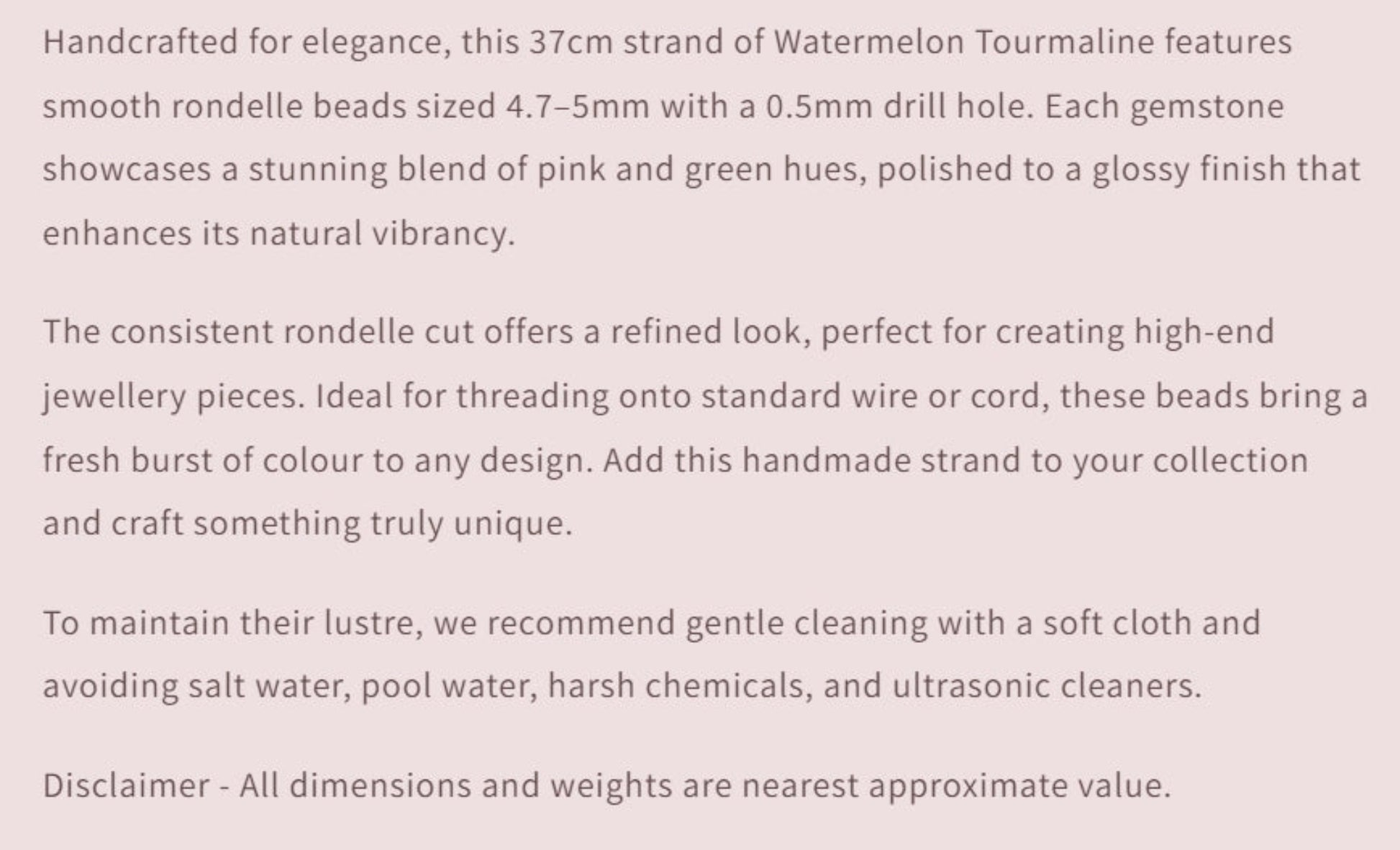 Text describing the product details of the gemstone beads , as seen on the Australian owned Melbourne Gemstone Beads shop.