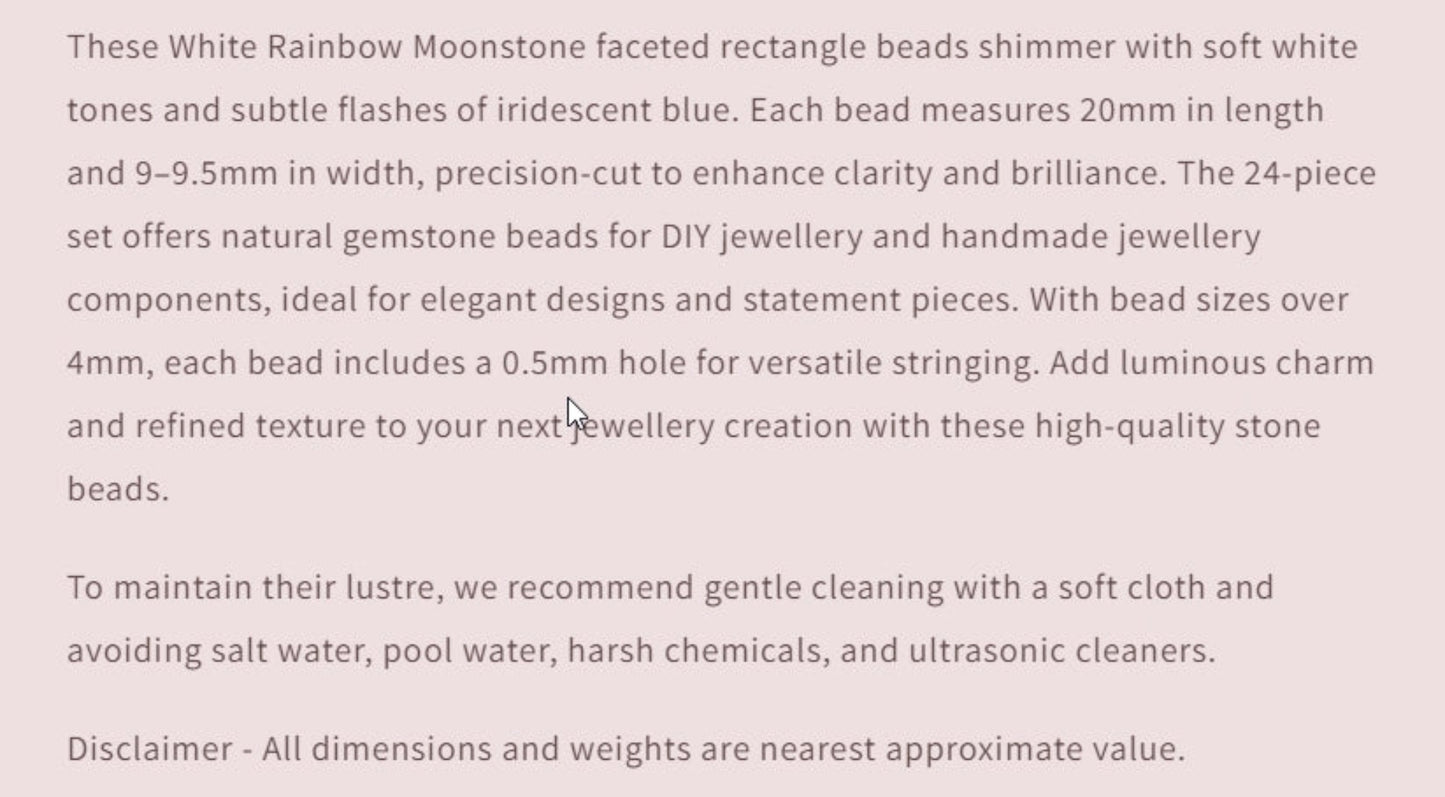 Text describing the product details of the gemstone beads , as seen on the Australian owned and trusted bead supplier, Melbourne Gemstone Beads.