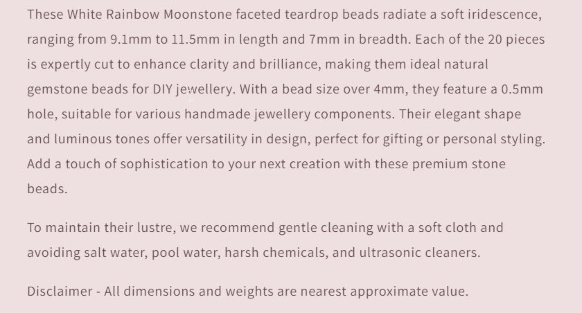 Text describing the product details of the gemstone beads , as seen on the Australian owned and trusted bead supplier, Melbourne Gemstone Beads.