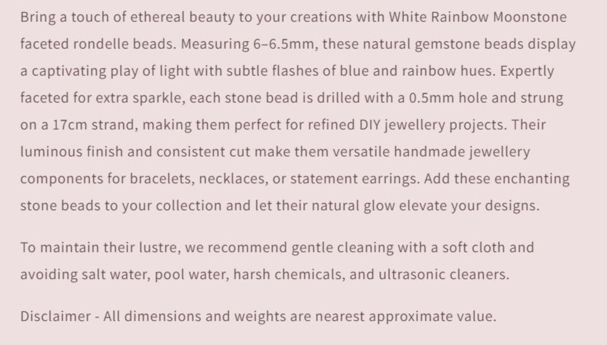 Text describing the product details of the gemstone beads , as seen on the Australian owned and trusted bead supplier, Melbourne Gemstone Beads.