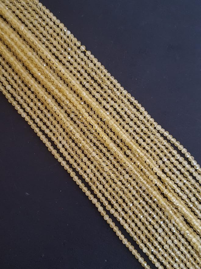 Elegant strands adorned with 2.5mm faceted rondelle Chalcedony stones, showcasing a rich yellow colour.