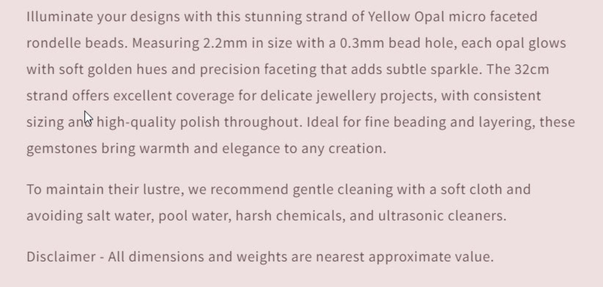 Text describing the product details of the gemstone beads , as seen on the Australian owned Melbourne Gemstone Beads shop.