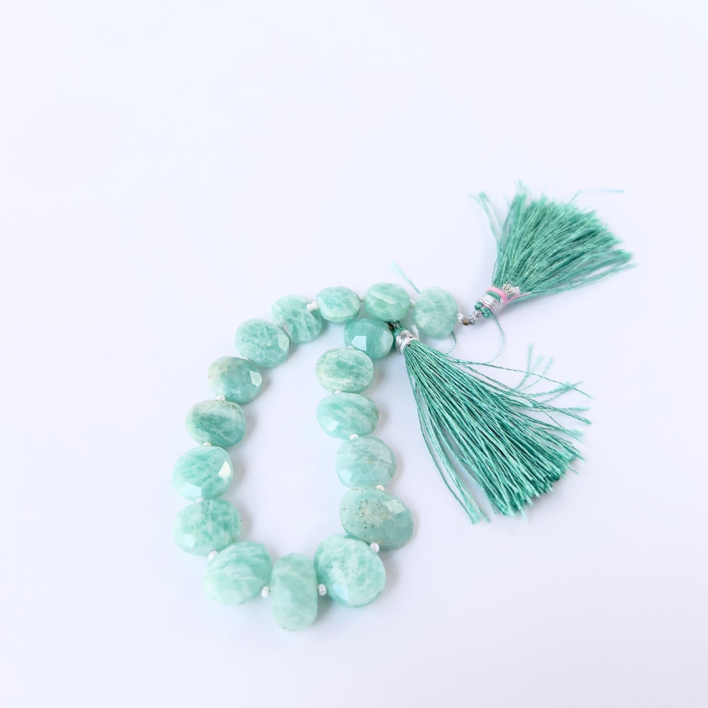 Genuine Amazonite faceted briolette beads in 10.5–11mm size, ideal for DIY gemstone jewellery making.