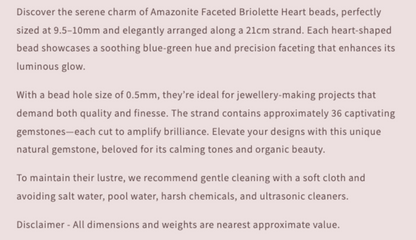 Text describing the product details of the gemstone beads , as seen on the Australian owned Melbourne Gemstone Beads shop.