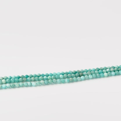faceted rondelle beads Amazonite gemstone beads 3.4–3.5mm, arranged on a 31cm strand.