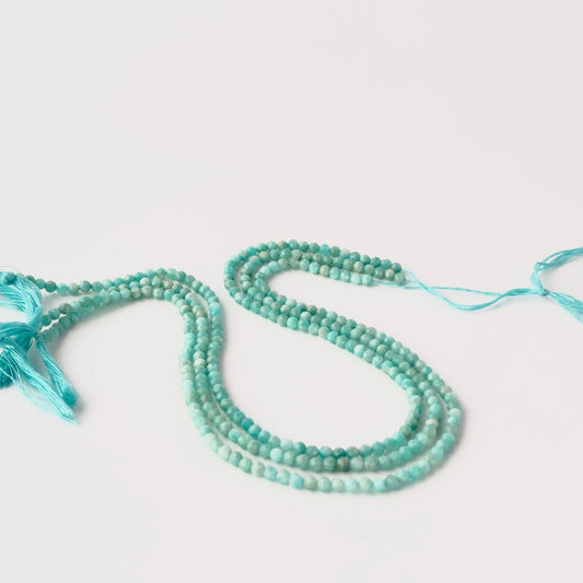 Genuine Amazonite faceted rondelle beads, 3.4–3.5mm, arranged on a 31cm strand for handmade jewellery components