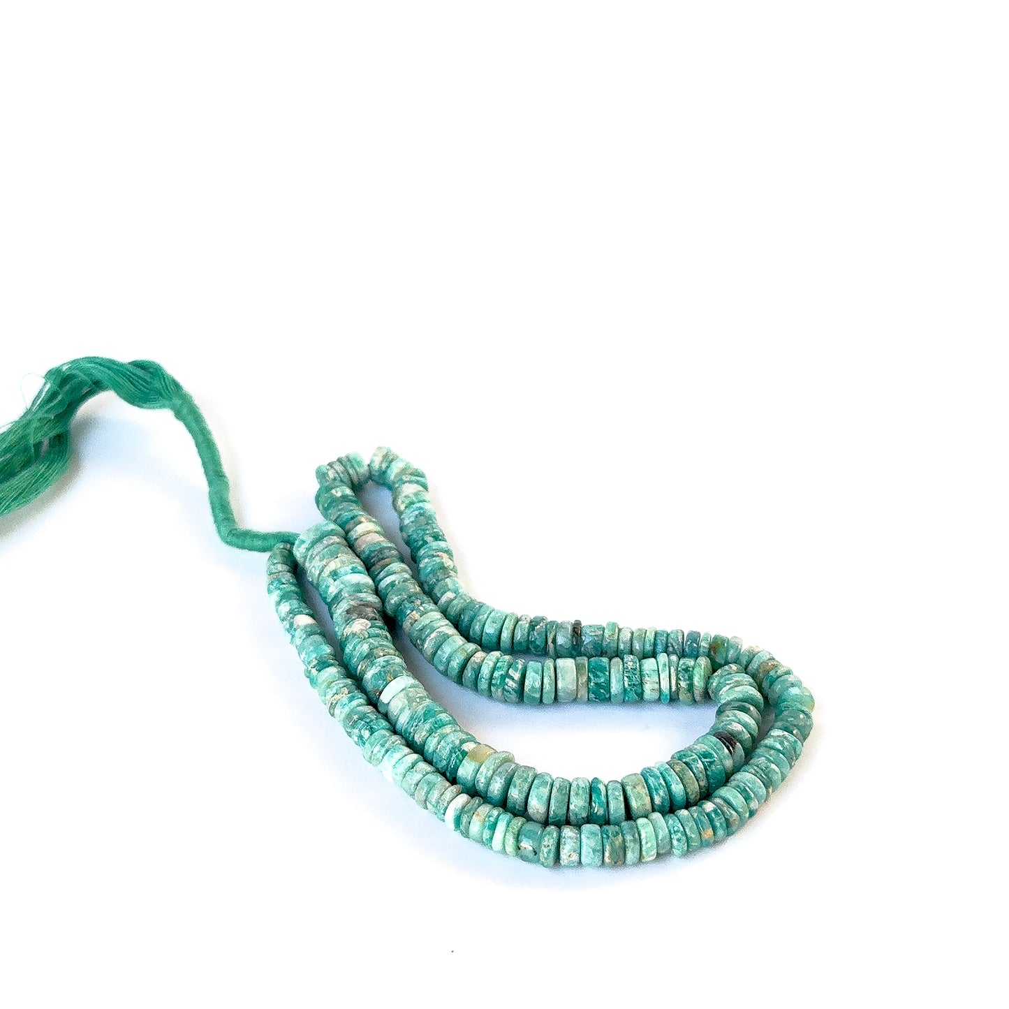 Genuine Amazonite stone beads with smooth wheel cut, ideal for DIY jewellery and artisan bead designs.