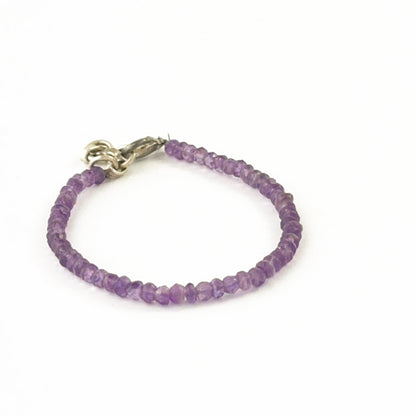 Sparkling amethyst bracelet showcasing faceted 3.7–4mm rondelle beads.