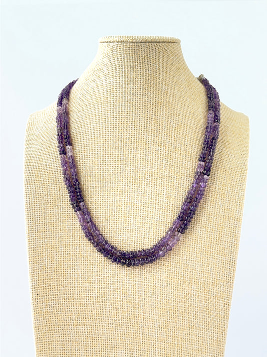 Two‑strand amethyst necklace featuring carved pumpkin‑shaped 6mm beads in 40–41cm lengths.