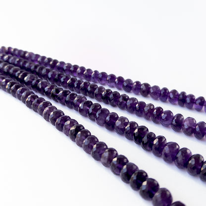 Large Amethyst faceted rondelle beads in 10.5–11.5mm sizes for artisan jewellery components.