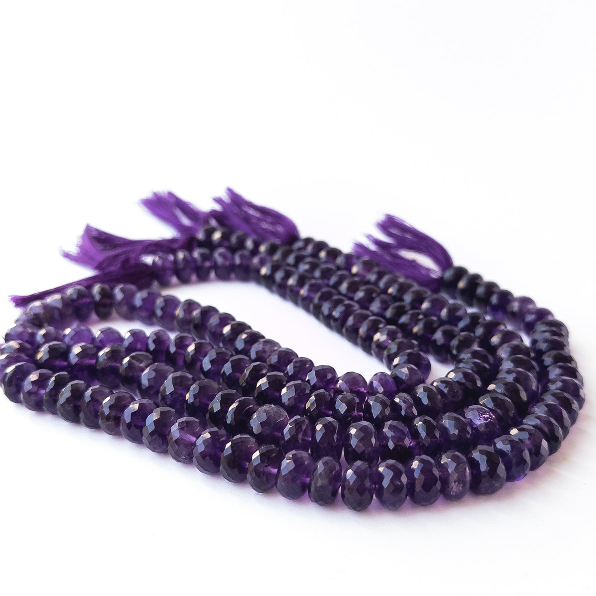 Genuine Amethyst stone beads with crisp faceting and rich violet colour for jewellery making.