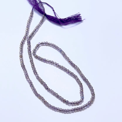 Amethyst natural gemstone beads in micro faceted rondelle shape, ideal for delicate artisan jewellery and DIY beadwork.