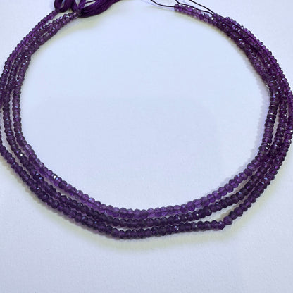 Premium amethyst rondelle beads with radiant shine and deep violet hues.