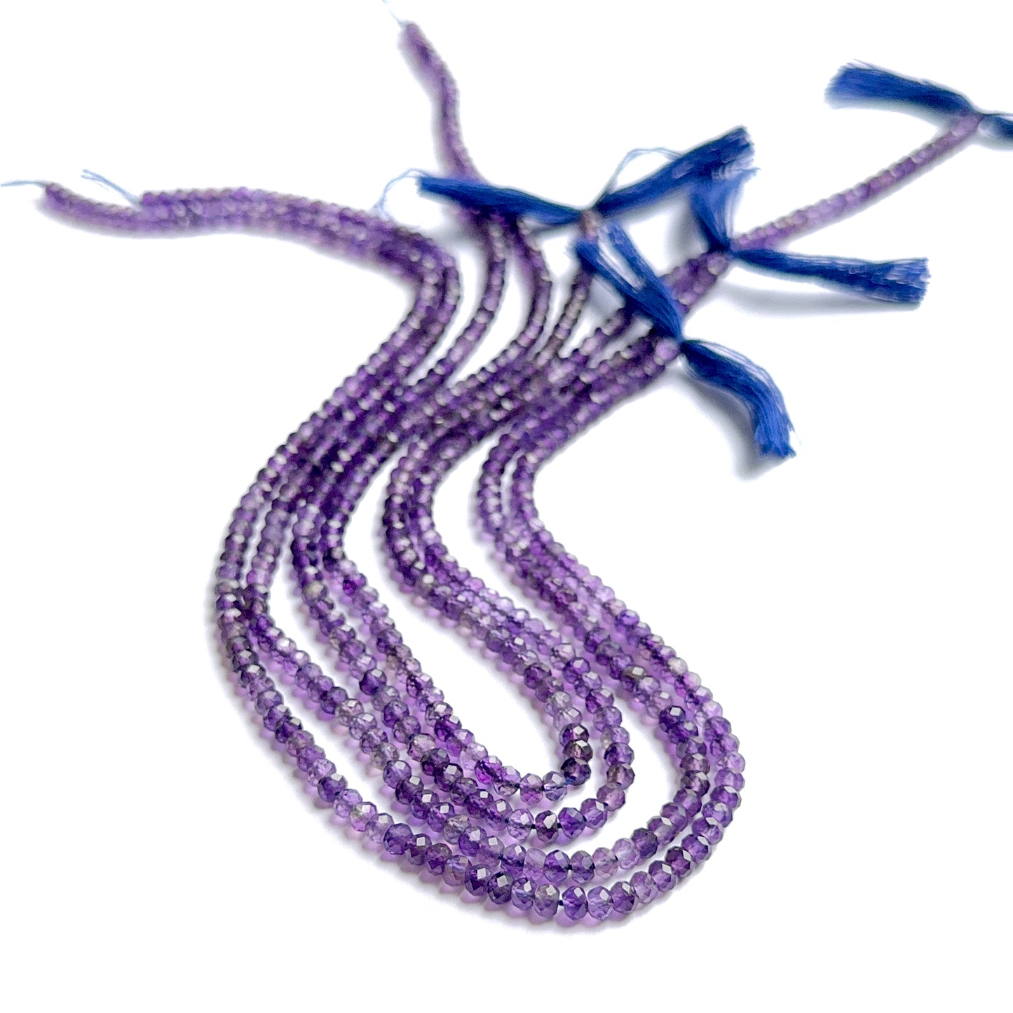 Purple amethyst faceted rondelle beads showing bright shine and uniform 3.7mm size, ideal for natural gemstone bead designs.
