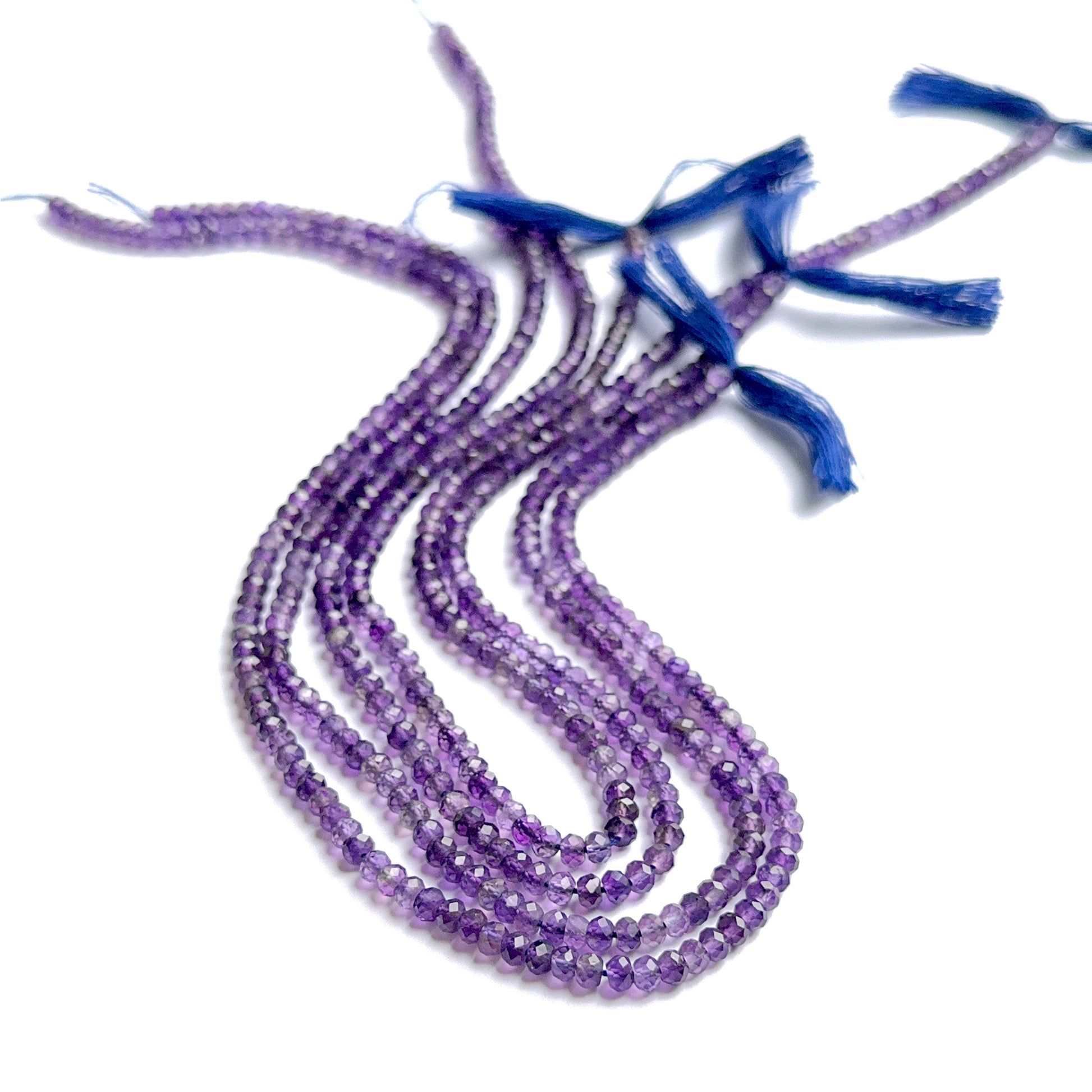 Purple amethyst faceted rondelle beads showing bright shine and uniform 3.7mm size, ideal for natural gemstone bead designs.