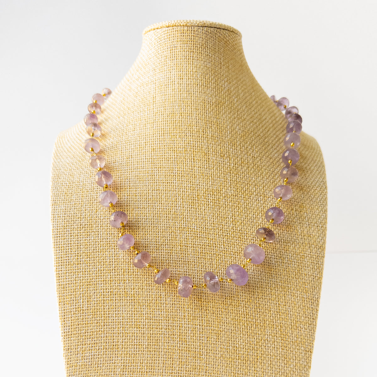 Amethyst faceted rondelle necklace 8.5–13mm showing rich purple tones and brilliant sparkle in a 51cm design.