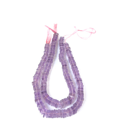 Close‑up of smooth square Amethyst heishi beads with glossy finish, perfect for authentic gemstone bead jewellery.